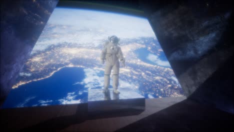 Astronauta-En-La-Estación-Del-Observatorio-Espacial-Cerca-De-La-Tierra